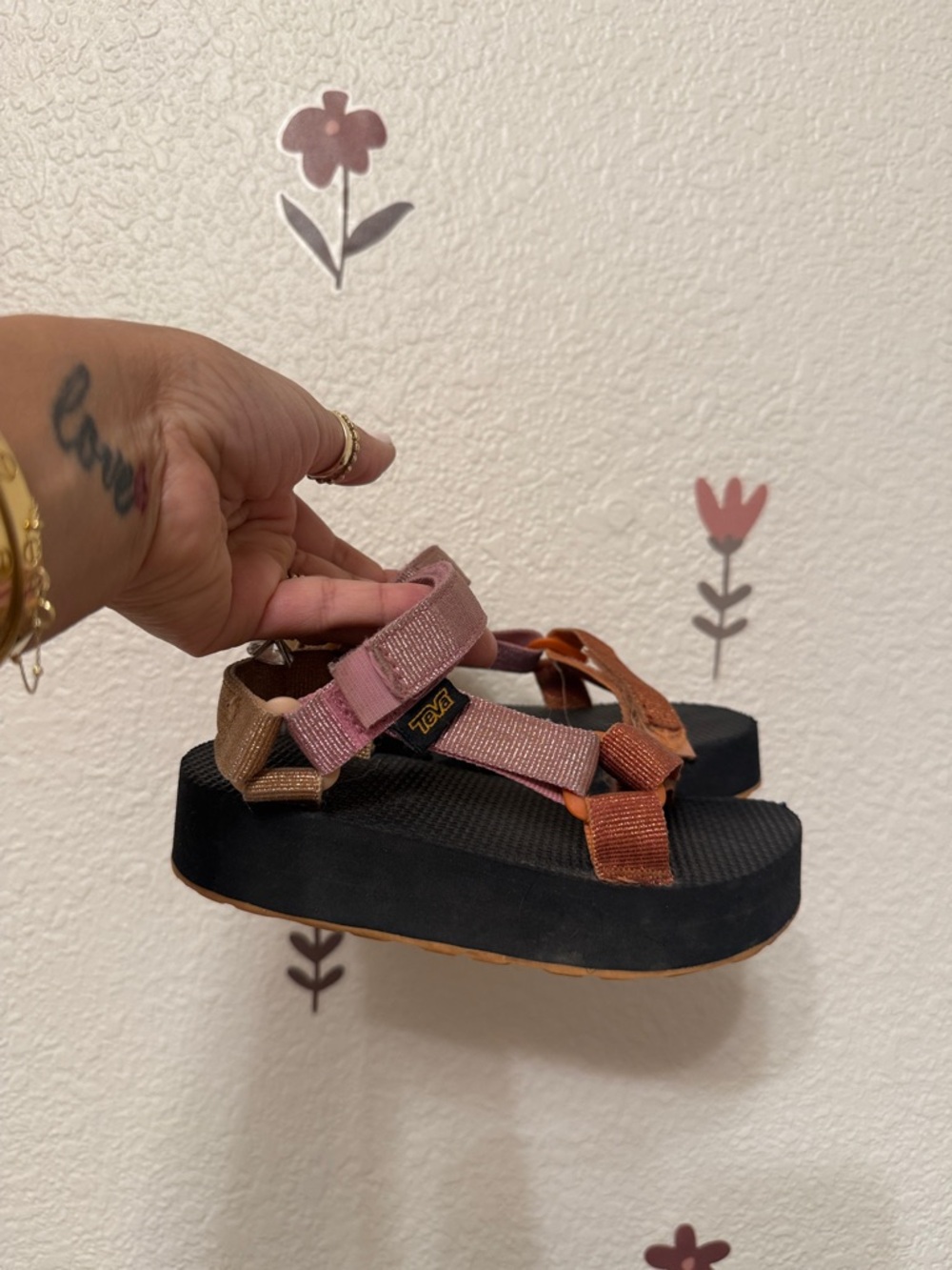 Teva Kids Colorblock Platform Sandals in Pink, Brown & Rust
